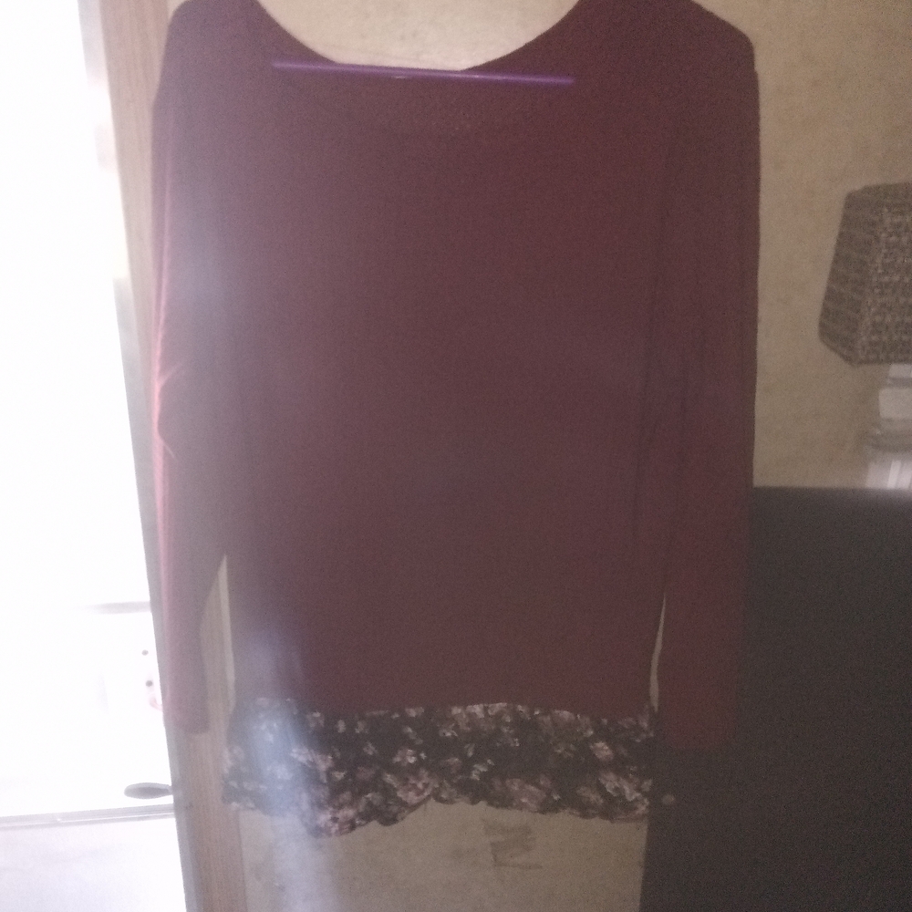 ODDY Maroon Sweatshirt with Floral Hem